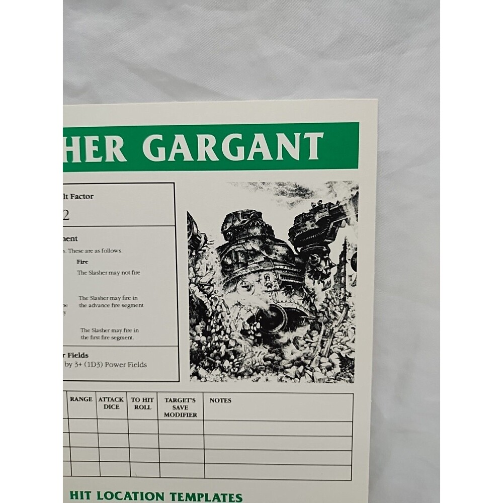 Games Workshop Slasher Gargant Hit Location Templates/ Damage Tables - Picture 3 of 10